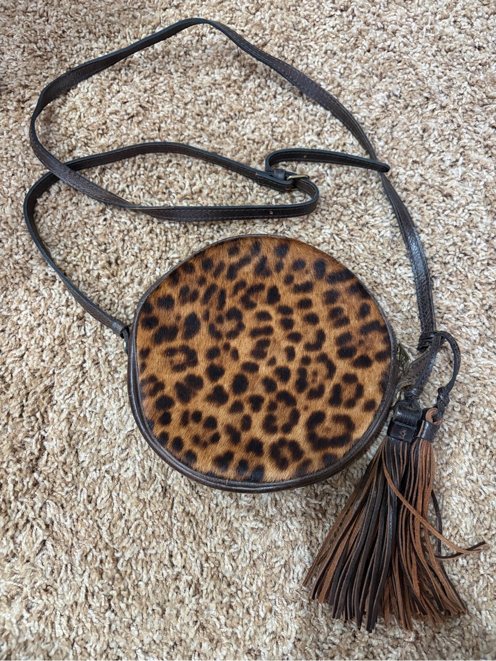 Patricia Nash Leopard Print Round Crossbody Bag in Brown and Black